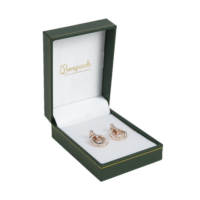 Estuche polipiel verde para pendientes 60x76x30 mm. J-04-P-VE
