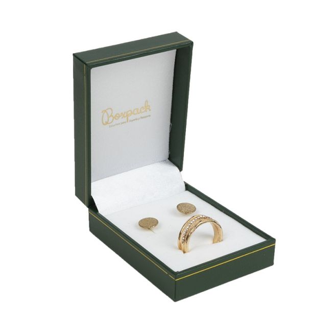 Estuche polipiel verde para conjunto 60x76x30 mm. J-04-J-VE