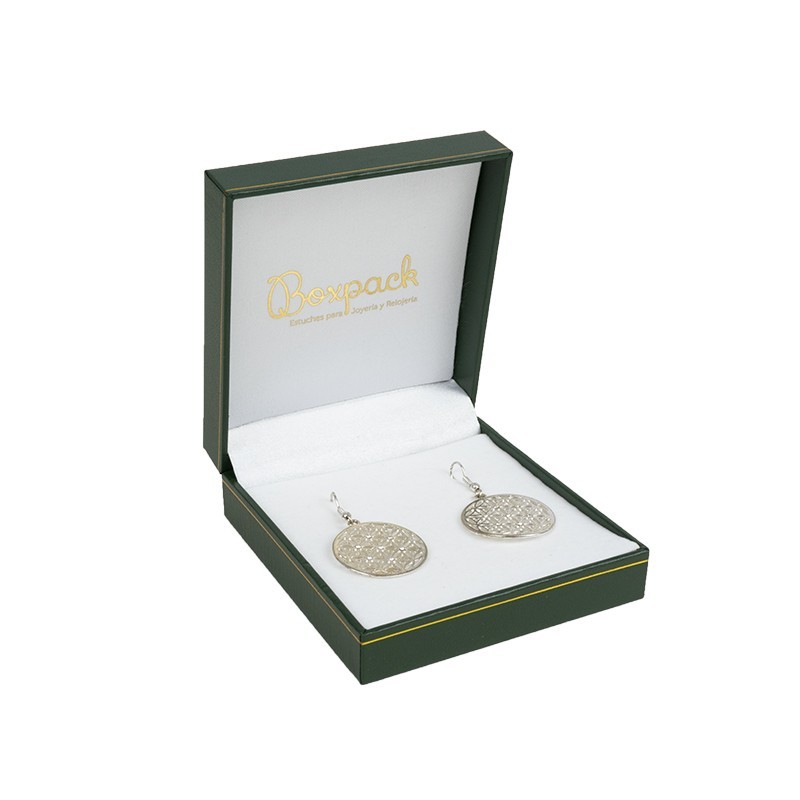 Estuche polipiel verde para pendientes 87x91x30 mm. J-09-P-VE