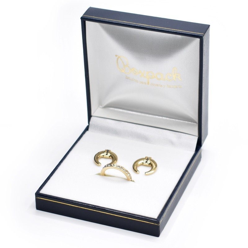 Estuche polipiel azul para conjunto 87x91x30  mm. J-09-J-A