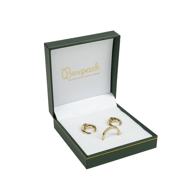 Estuche polipiel verde para conjunto 87x91x30 mm. J-09-J-VE