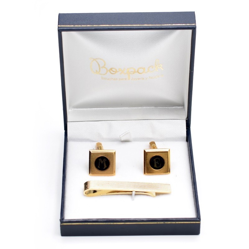 Estuche polipiel azul para gemelos y sujeta corbatas 87x91x30 mm. J-09-GS-A