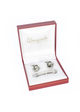 Estuche polipiel rojo para gemelos y sujeta corbata 87x91x30 mm.  J-09-GS-R