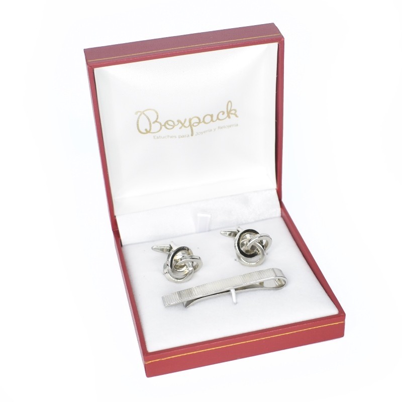 Estuche polipiel rojo para gemelos y sujeta corbata 87x91x30 mm.  J-09-GS-R