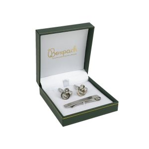 Écrin en simili-cuir vert pour boutons de manchette et pince à cravate 87 x 91 x 30 mm J-09-GS-VE