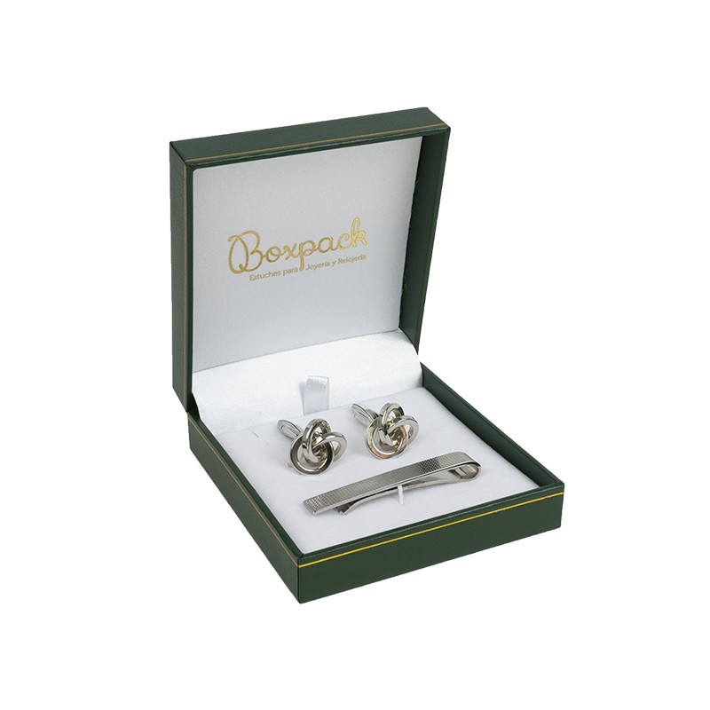 Estuche polipiel verde para gemelos y sujeta corbata 87x91x30 mm.  J-09-GS-VE