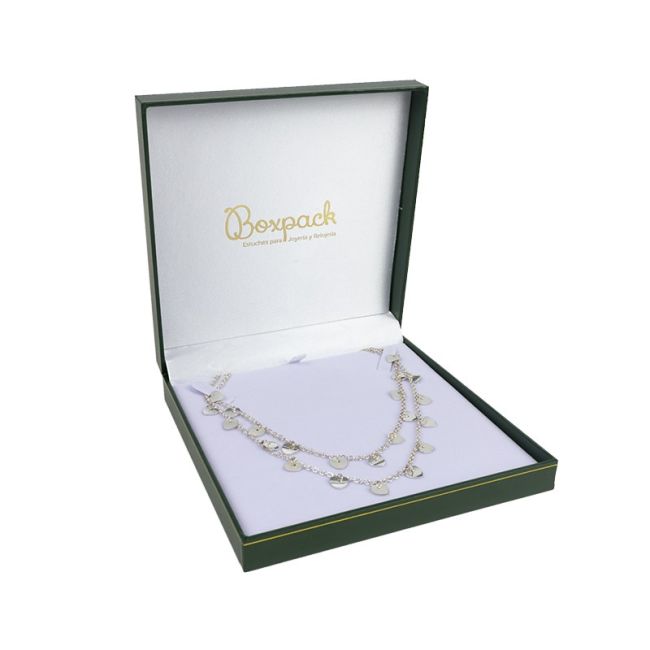 Kunstleren sieradendoosje voor ketting, groen 162 x 162 x 37 mm J-02-C-VE