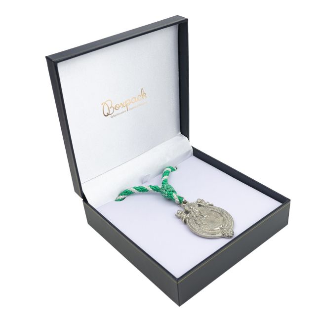 Estojo para medalha com cordão em pele sintética, azul 160 x 160 x 53 mm J-02-MC-A