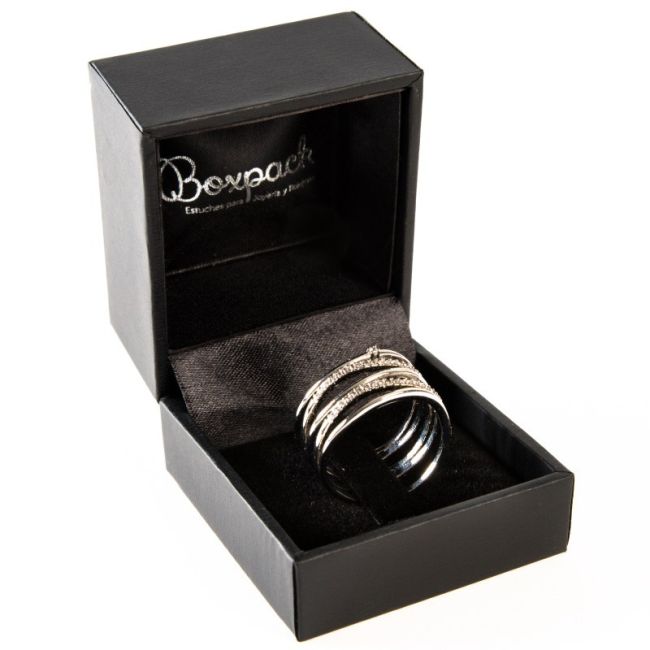 Estuche polipiel negro para anillo patilla 47x52x40 mm. C-2-SP