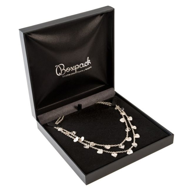 Estuche polipiel negro para collar 160x160x35 mm. C-7-C