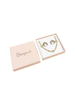 Caja de cartón para colgante o conjunto de joyería y bisutería 85x85x17 Mm color rosa cuarzo pt-85-rc