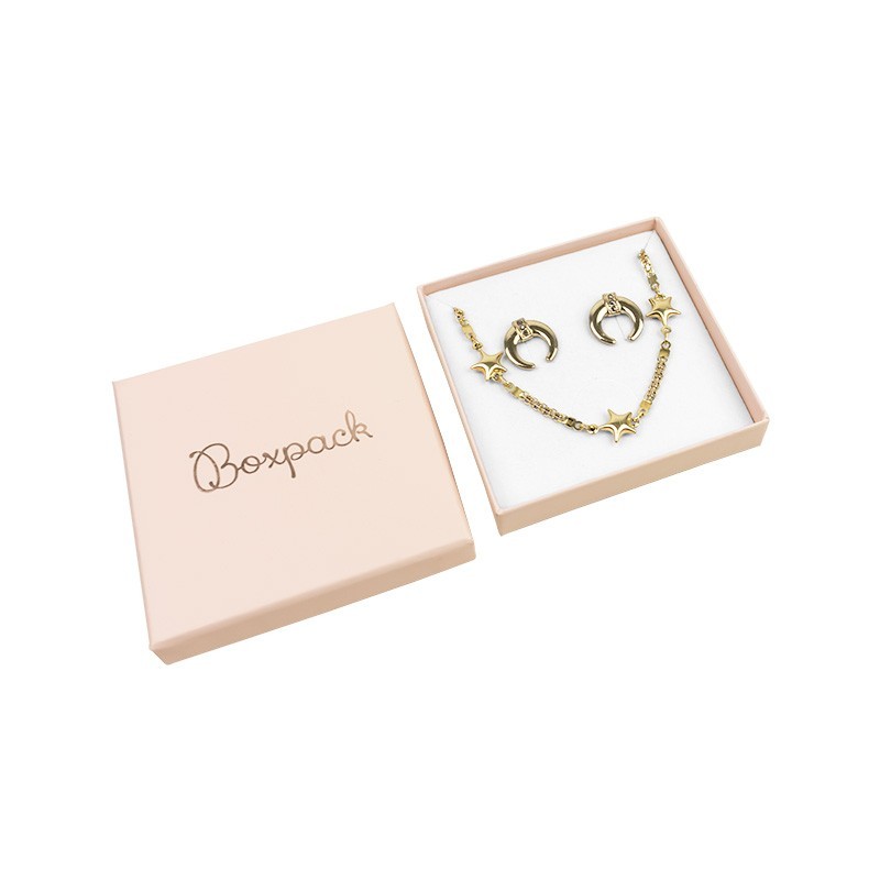 Caja de cartón para colgante o conjunto de joyería y bisutería 85x85x17 Mm color rosa cuarzo pt-85-rc