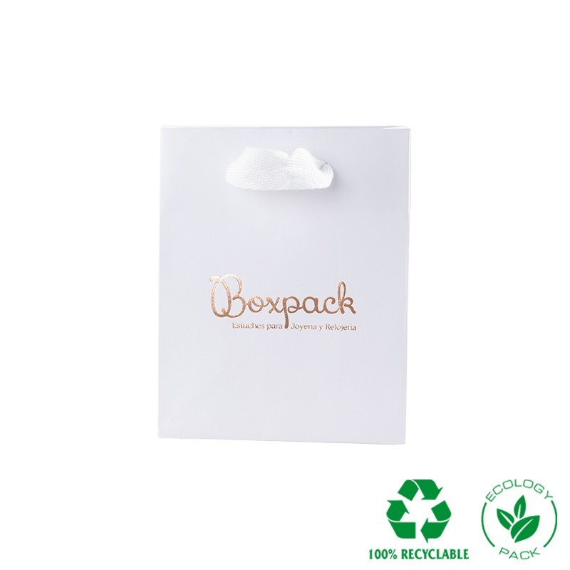 Bolsa de papel eco mate color blanco para joyería, bisutería y relojería 120x150x65xmm E-B-M-B