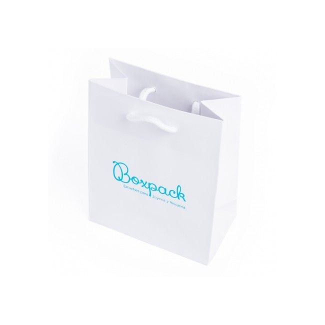 Bolsa de papel mate blanca asa blanca para joyería bisutería y relojería 120x150x65 mm B-M-B-B