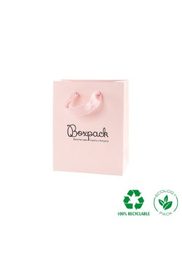 Bolsa de papel eco mate color rosa cuarzo para joyería, bisutería y relojería 120x150x65xmm E-B-M-RC