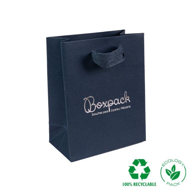 Matte blaue Papiertragetasche für Schmuck und Uhren 120 x 150 x 65 mm E-B-M-A