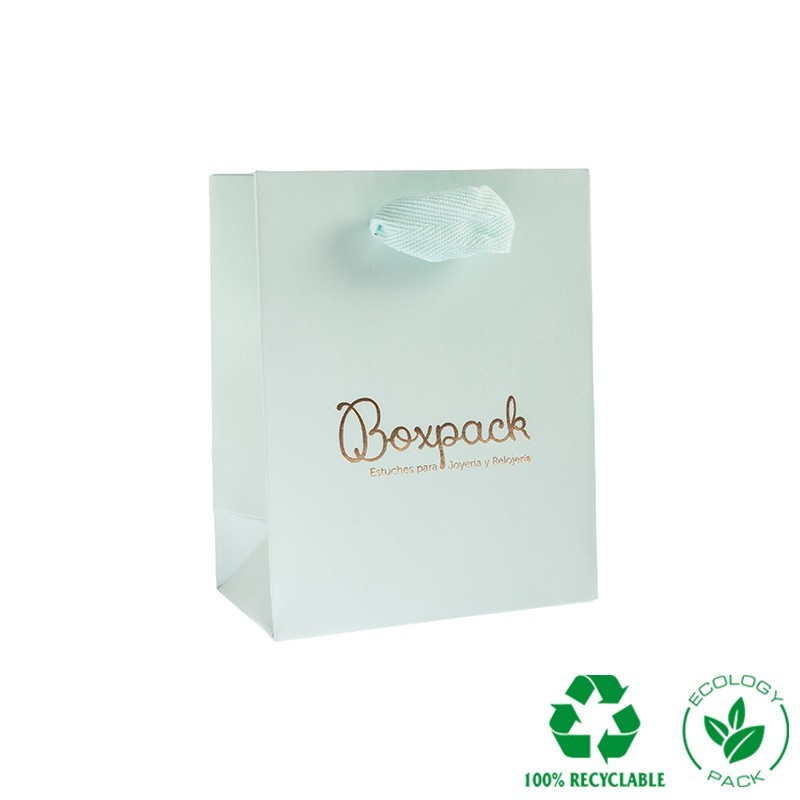 Bolsa de papel eco mate color aguamarina para joyería, bisutería y relojería 120x150x65xmm E-B-M-AQ
