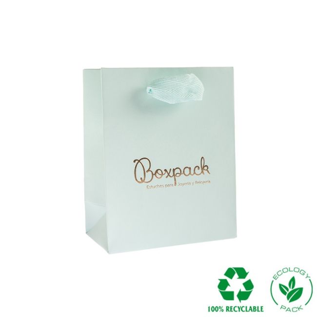 Sac en papier mat pour bijoux et montres, aigue-marine 120 x 150 x 65 mm E-B-M-AQ