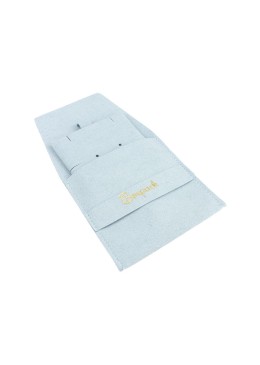 Bolsa más taco de microfibra azul cielo para pendientes con cierre de solapa y cinturón para joyería y bisutería.