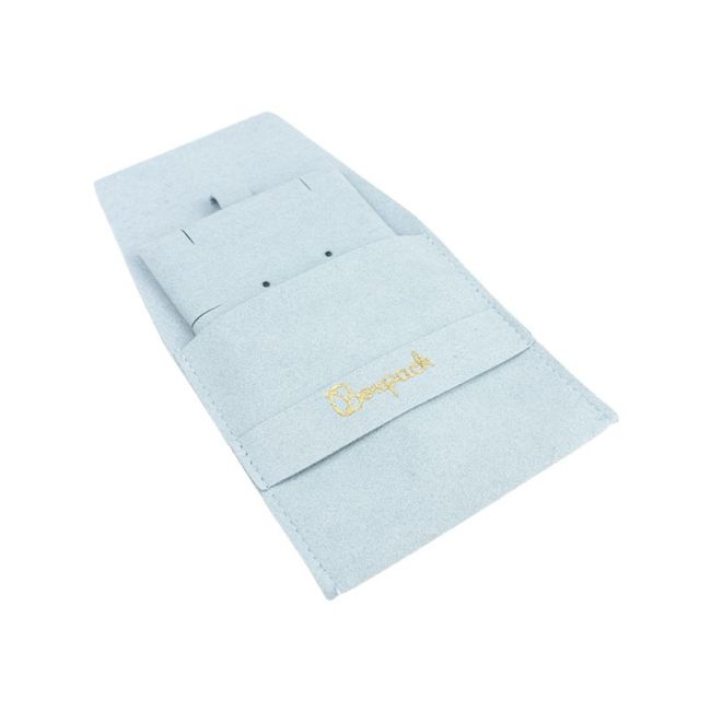 Saquinho de microfibra com almofada para brincos, fecho de aba com presilha, azul-celeste