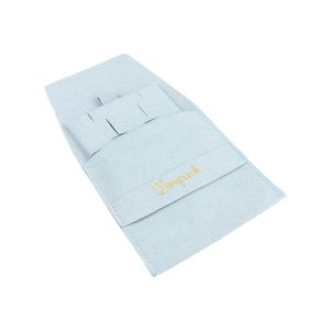 Sacchetto in microfibra con cuscinetto per orecchini a omega, chiusura a patta con cinturino, azzurro cielo