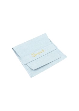 Bolsa de microfibra azul cielo con cierre de solapa y cinturón para joyería y bisutería. M-402-AC