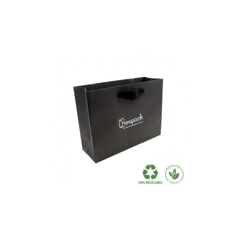 Bolsa de papel eco mate color negro para joyería, bisutería y relojería 200X150X70 mm E-B-MA-N