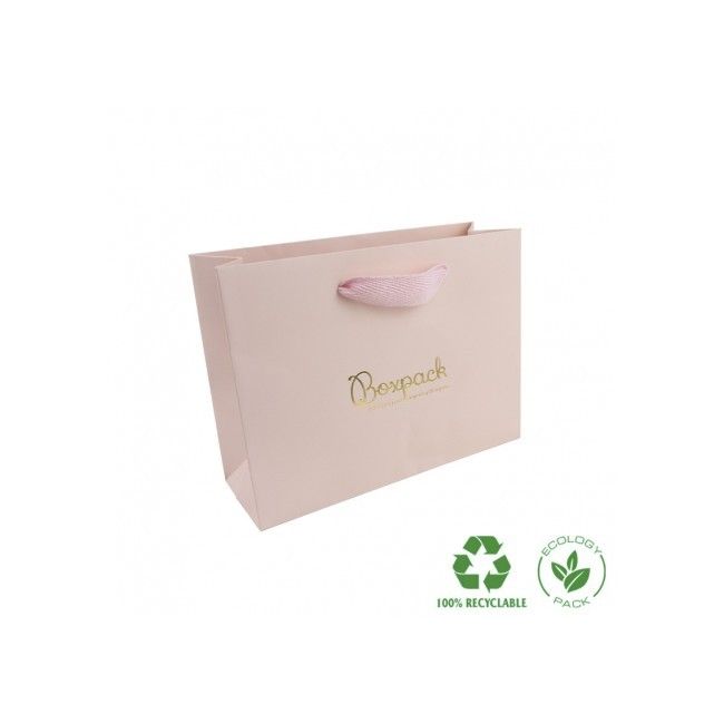 Bolsa de papel eco mate color rosa cuarzo para joyería, bisutería y relojería 200X150X70 mm E-B-MA-RC