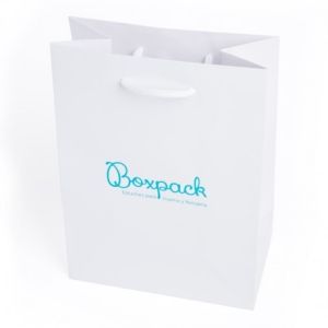 Saco de papel mate branco com asas brancas para joias e relógios 180 x 250 x 100 mm B-L-B-B