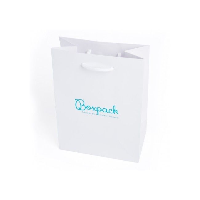 Shopper di carta opaca per gioielli e orologi, bianca con manici bianchi 180 x 250 x 100 mm B-L-B-B