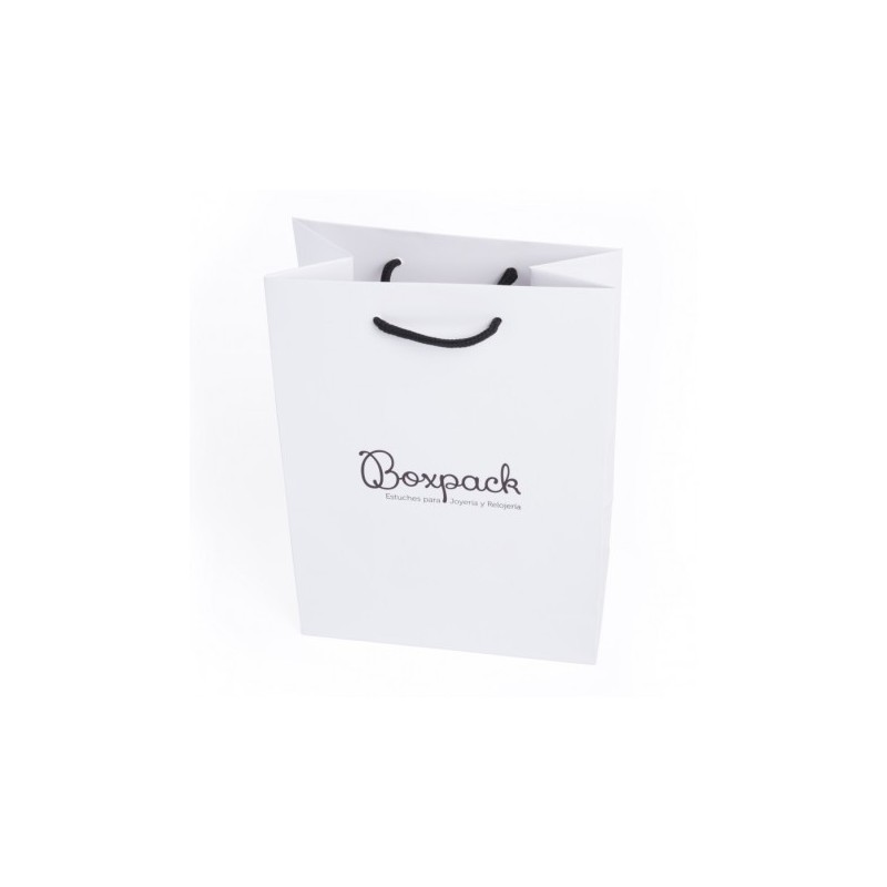 Bolsa de papel mate blanca asa negra para joyería bisutería y relojería 180x250x100 mm B-L-B-N