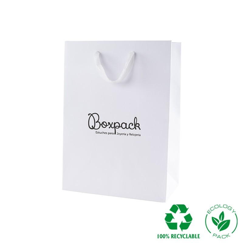 Bolsa de papel eco mate color blanco para joyería, bisutería y relojería 180x250x100 mm E-B-L-B