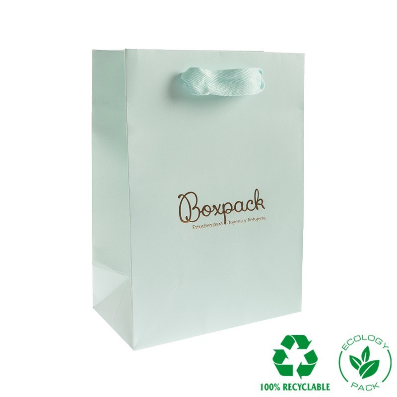 Bolsa de papel eco mate color aguamarina para joyería, bisutería y relojería 180x250x100 mm E-B-L-AQ
