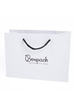 Bolsa de papel mate blanca asa negra para joyería bisutería y relojería 250x180x100 mm B-LA-B-N