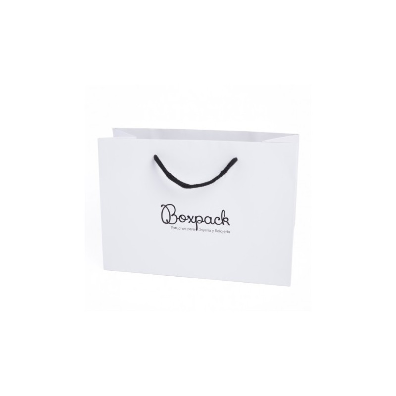 Bolsa de papel mate blanca asa negra para joyería bisutería y relojería 250x180x100 mm B-LA-B-N