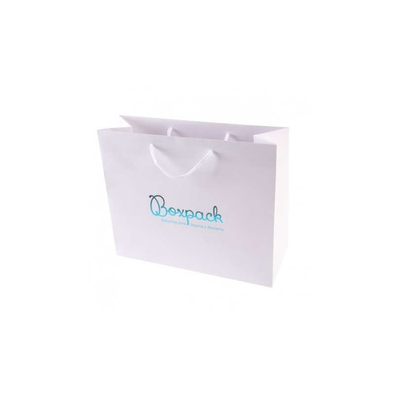 Bolsa de papel mate blanca asa blanca para joyería bisutería y relojería 340x280x130 mm B-XL-B-B