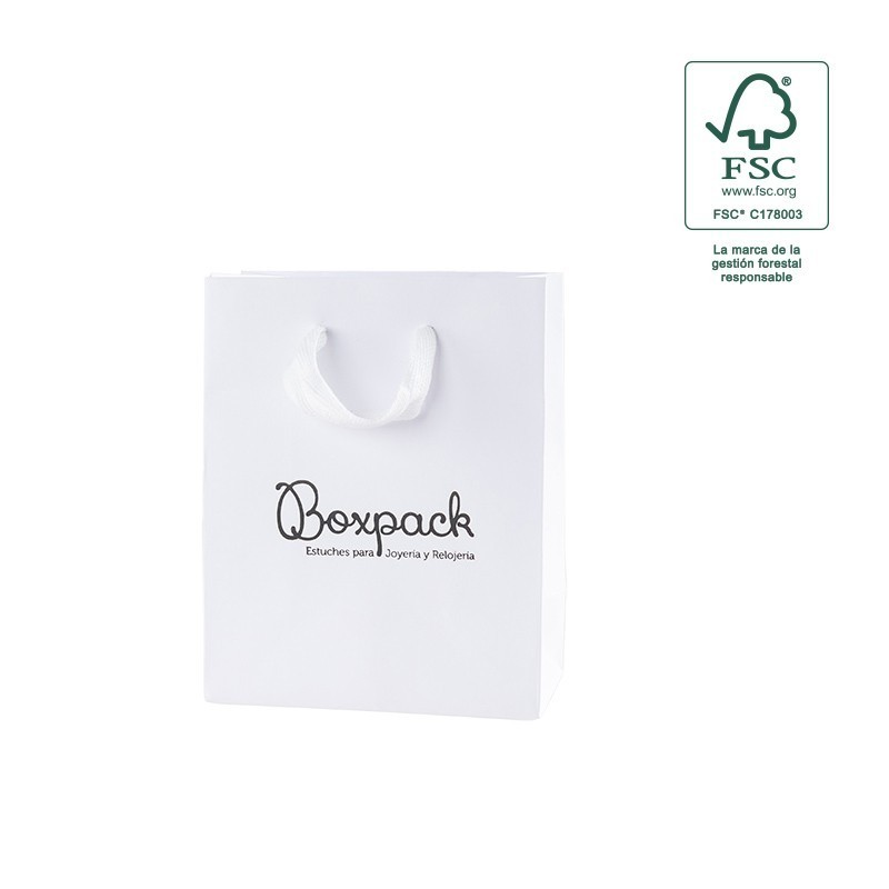 Bolsa de papel ecológica FSC blanco para joyería, bisutería y relojería FE-B-M-B