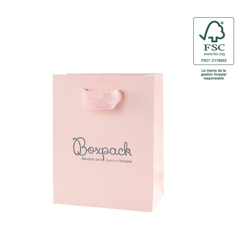 Bolsa de papel ecológica FSC rosa cuarzo para joyería, bisutería y relojería FE-B-M-RC
