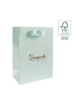 Bolsa de papel ecológica FSC aguamarina para joyería, bisutería y relojería 180x250x100  mm FE-B-L-AQ
