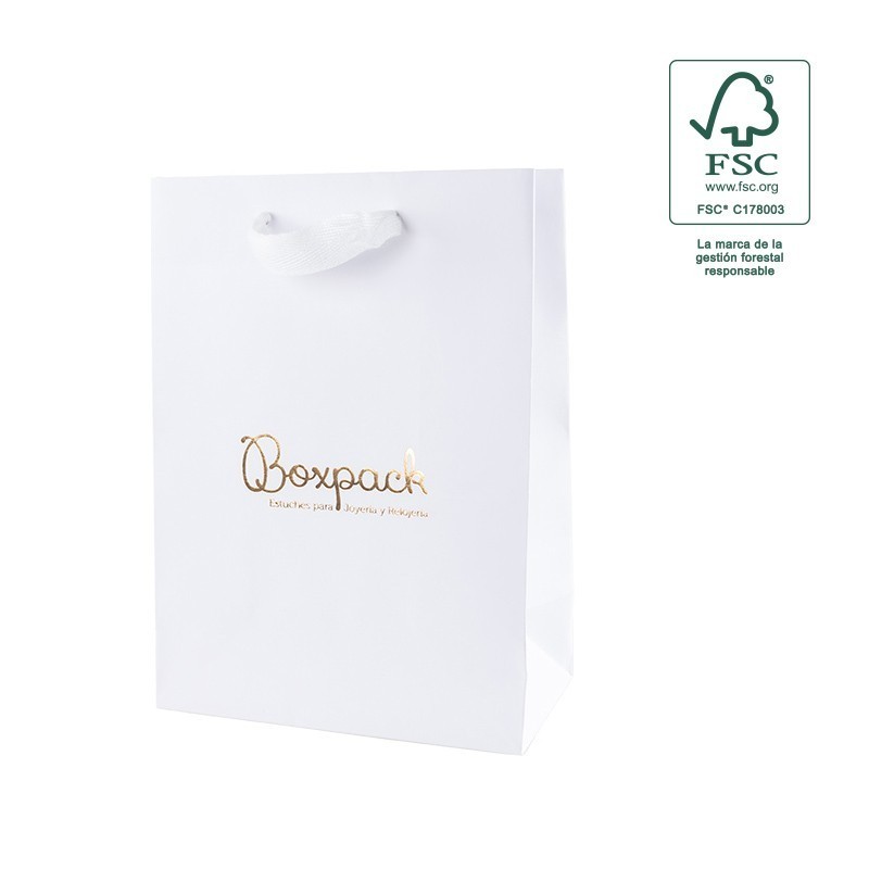 Bolsa de papel ecológica FSC blanco para joyería, bisutería y relojería 180x250x100  mm FE-B-L-B