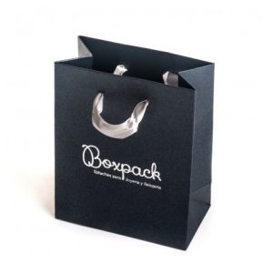 Shopper di carta con manici in nastro grigio per gioielli e orologi 120 x 150 x 65 mm BQ-M-G