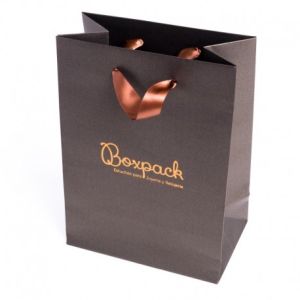 Shopper di carta con manici in nastro marrone per gioielli e orologi 180 x 250 x 100 mm BQ-L-M