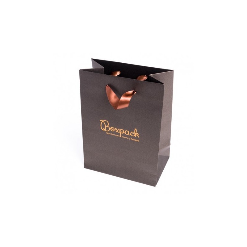 Bolsa de papel con asa de cinta marrón para joyería, bisutería y relojería 180x250x100 mm BQ-L-M