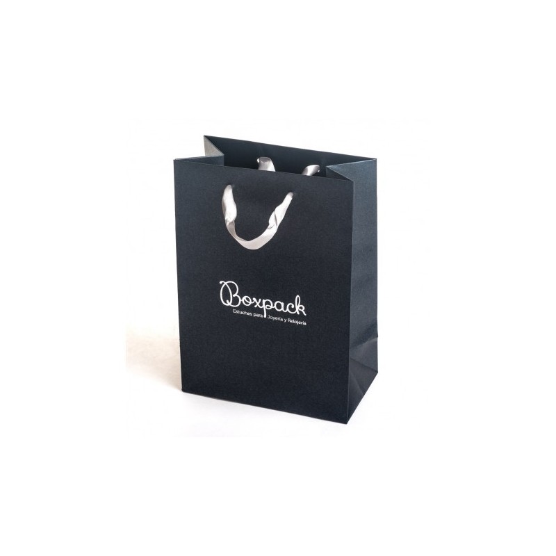 Bolsa de papel con asa de cinta gris para joyería, bisutería y relojería 180x250x100 mm BQ-L-G