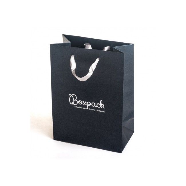 Sac en papier à poignées en ruban gris pour bijoux et montres 180 x 250 x 100 mm BQ-L-G