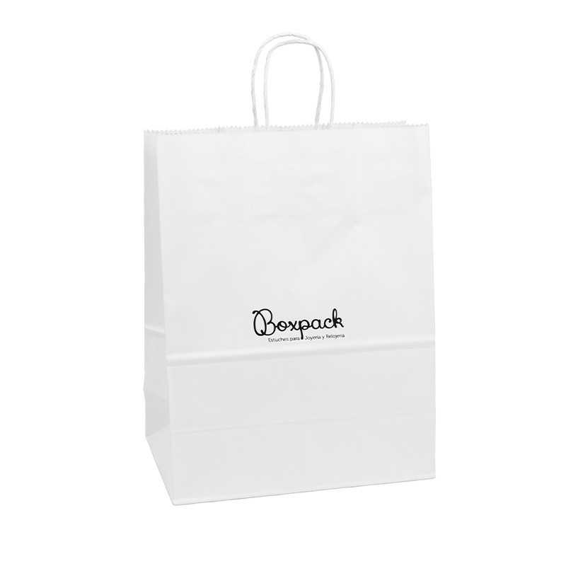 Bolsa de papel económica blanca para joyería, bisutería, relojería y boutique 320X420X150 mm BE-420-B