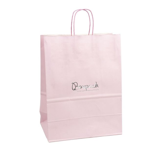 Bolsa de papel económica rosa cuarzo para joyería, bisutería, relojería y boutique 320X420X150 mm BE-420-RS