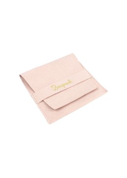 Bolsa más taco de microfibra rosa empolvado para pendientes con cierre de solapa y cinturón para joyería y bisutería.