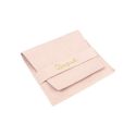 Microfiber pouch with earring pad, flap and strap closure, powder pink