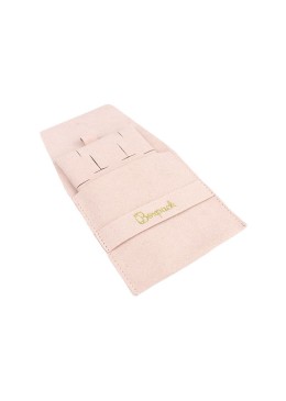 Bolsa más taco de microfibra rosa empolvado para pendientes con cierre de solapa y cinturón para joyería y bisutería.